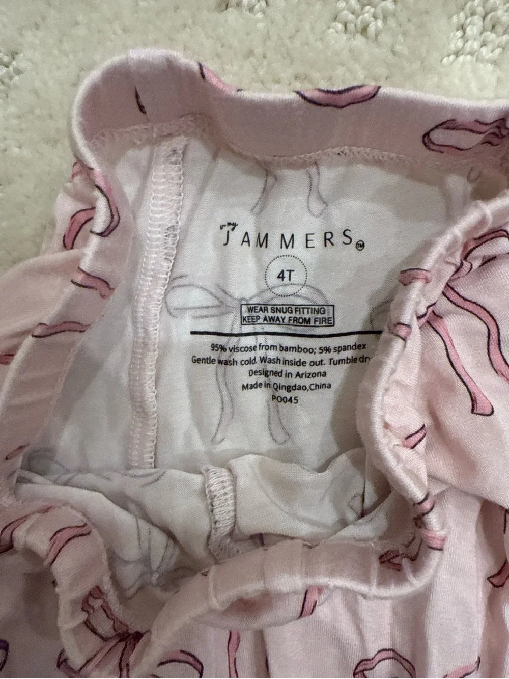 In My Jammers Bamboo Pink Bow Pajama Set 4T Coquette Matching Pajamas